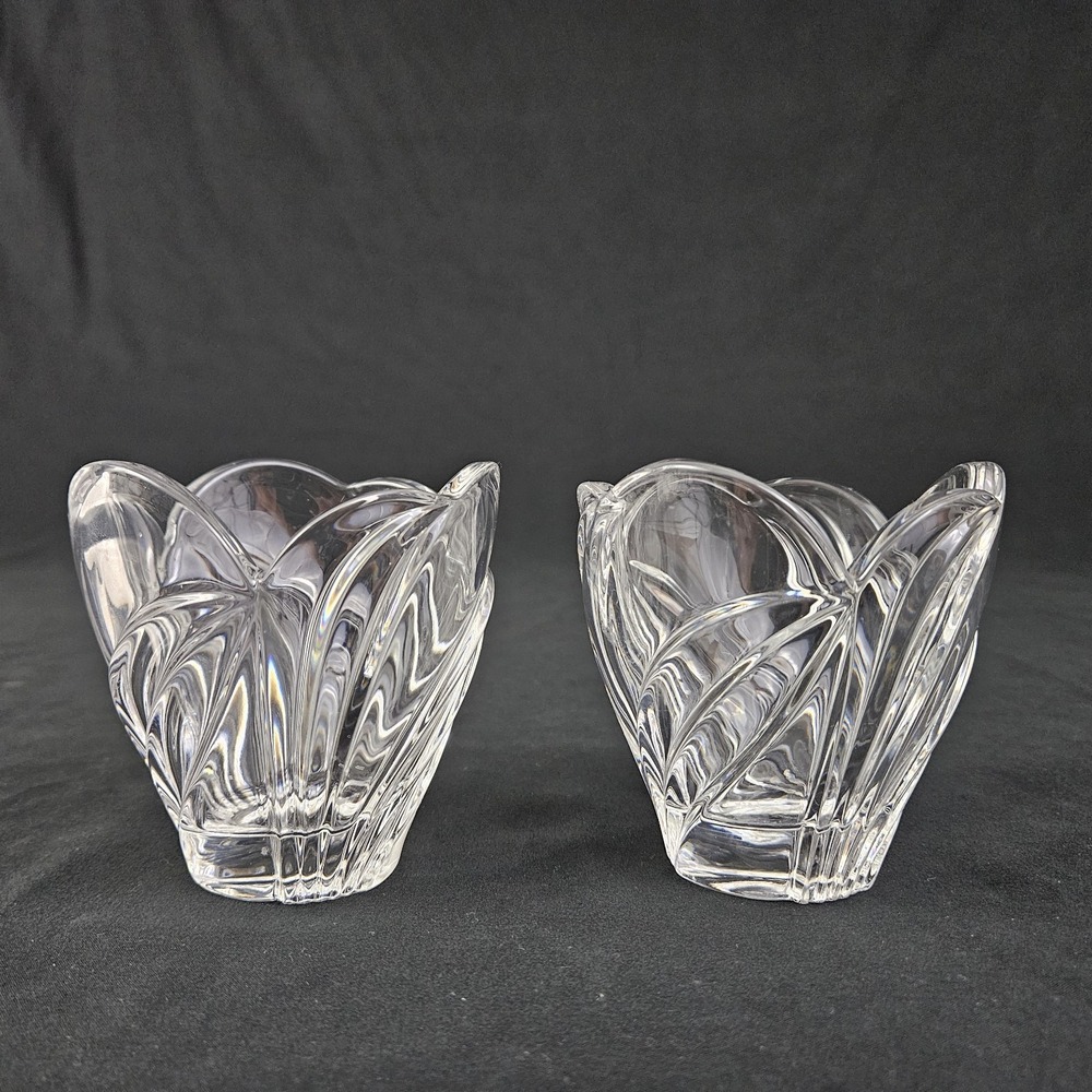 Lenox Crystal Votive Holders Artic Bloom Clear Glass Set Of 2